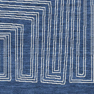 HomeRoots 8' X 10' Navy Blue and Ivory Geometric Area Rug – Washable, UV-Protected, Durable for High-Traffic Spaces 681993