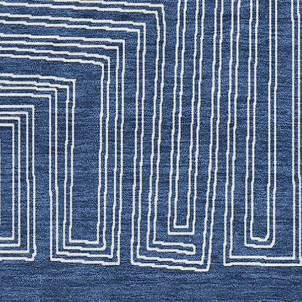 HomeRoots 8' X 10' Navy Blue and Ivory Geometric Area Rug – Washable, UV-Protected, Durable for High-Traffic Spaces 681993