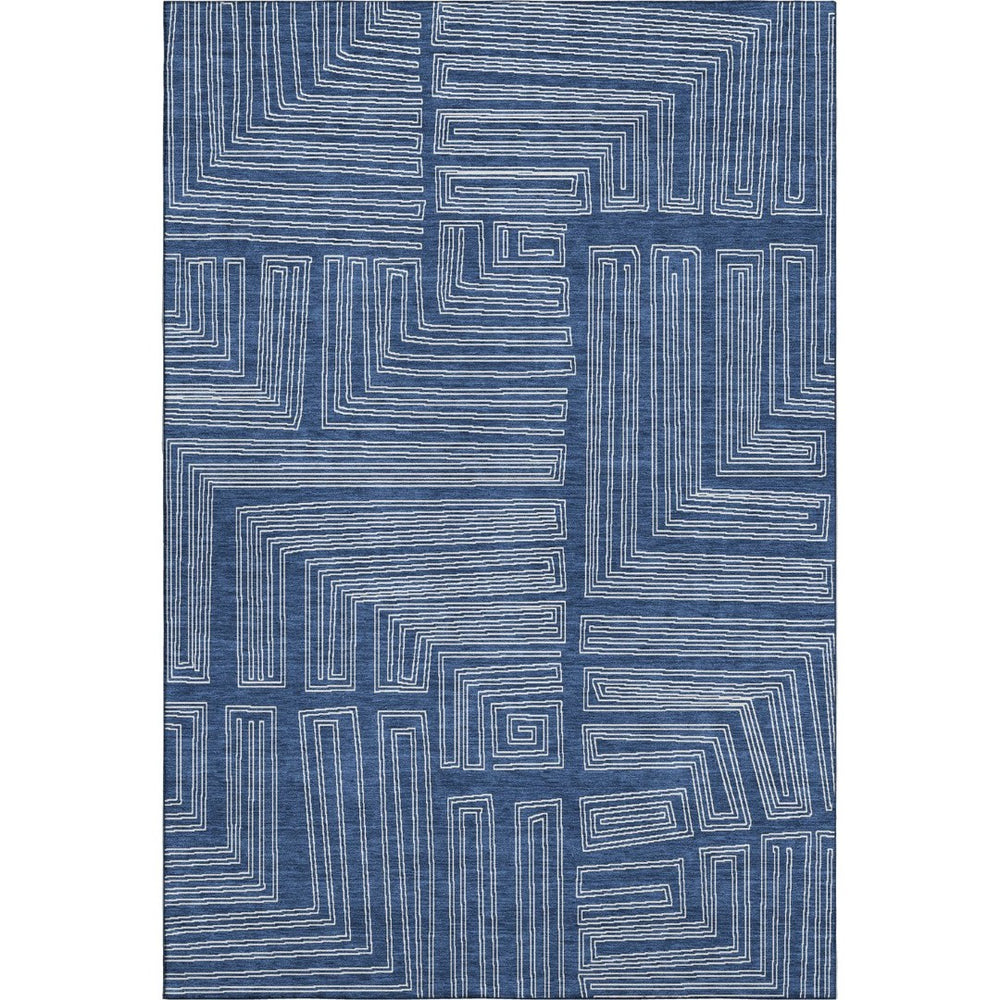 HomeRoots 9' X 12' Navy Blue Geometric Area Rug – Washable, UV-Protected, Stain-Resistant for Modern Spaces 681994