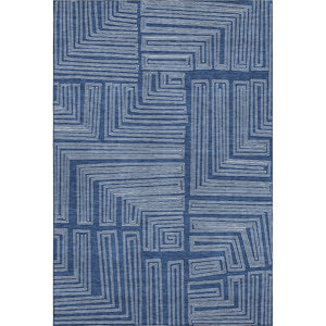 HomeRoots 9' X 12' Navy Blue Geometric Area Rug – Washable, UV-Protected, Stain-Resistant for Modern Spaces 681994