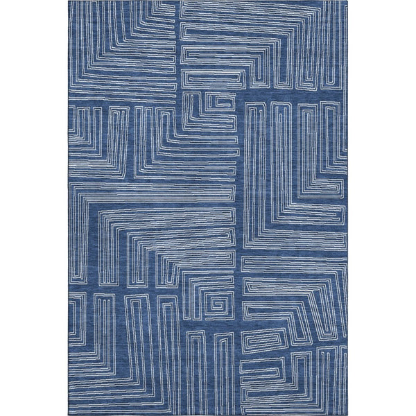 HomeRoots 9' X 12' Navy Blue Geometric Area Rug – Washable, UV-Protected, Stain-Resistant for Modern Spaces 681994