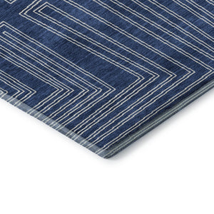 HomeRoots 9' X 12' Navy Blue Geometric Area Rug – Washable, UV-Protected, Stain-Resistant for Modern Spaces 681994