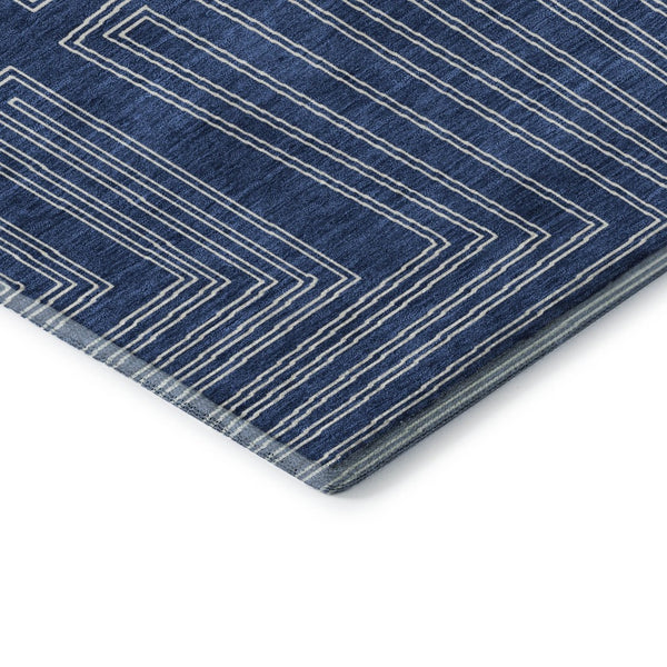 HomeRoots 9' X 12' Navy Blue Geometric Area Rug – Washable, UV-Protected, Stain-Resistant for Modern Spaces 681994