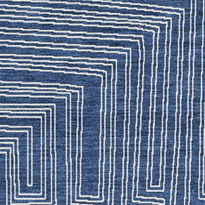 HomeRoots 9' X 12' Navy Blue Geometric Area Rug – Washable, UV-Protected, Stain-Resistant for Modern Spaces 681994