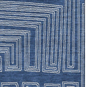 HomeRoots 9' X 12' Navy Blue Geometric Area Rug – Washable, UV-Protected, Stain-Resistant for Modern Spaces 681994