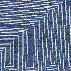 HomeRoots 10' X 14' Navy Blue Geometric Area Rug - Washable, UV-Protected, Stain-Resistant for Modern Living Spaces 681995