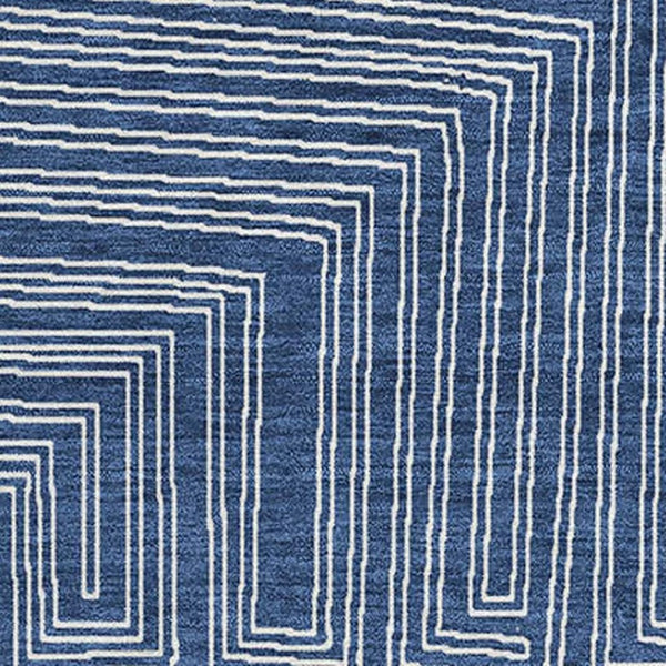 HomeRoots 10' X 14' Navy Blue Geometric Area Rug - Washable, UV-Protected, Stain-Resistant for Modern Living Spaces 681995