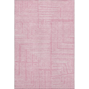 HomeRoots 5' X 8' Pink & Ivory Geometric Area Rug - Washable, UV-Protected, Durable Design for Modern Spaces 681997