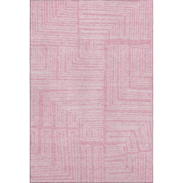 HomeRoots 5' X 8' Pink & Ivory Geometric Area Rug - Washable, UV-Protected, Durable Design for Modern Spaces 681997