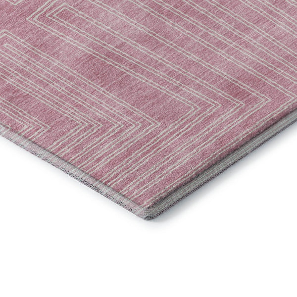 HomeRoots 5' X 8' Pink & Ivory Geometric Area Rug - Washable, UV-Protected, Durable Design for Modern Spaces 681997