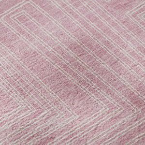 HomeRoots 5' X 8' Pink & Ivory Geometric Area Rug - Washable, UV-Protected, Durable Design for Modern Spaces 681997