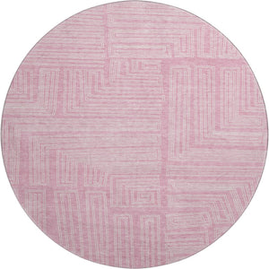 HomeRoots 8' Washable Pink and Ivory Geometric Round Rug - Stylish, Durable, UV Protected for Any Space! 681998