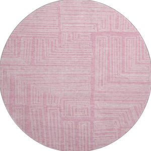 HomeRoots 8' Washable Pink and Ivory Geometric Round Rug - Stylish, Durable, UV Protected for Any Space! 681998