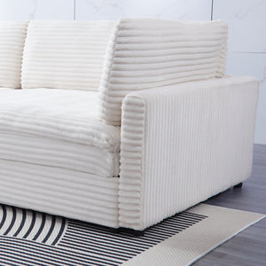 English Elm The 112-inch Corduroy Sofa in Beige with Two Pillows, Solid Wood Frame, S-Spring Comfort for 4-seat Living Room W3371S00006