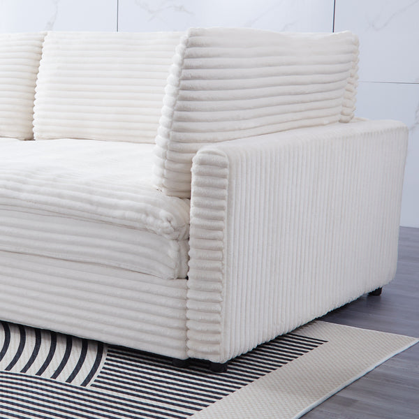 English Elm The 112-inch Corduroy Sofa in Beige with Two Pillows, Solid Wood Frame, S-Spring Comfort for 4-seat Living Room W3371S00006