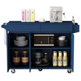 English Elm K&K 53.2'' Kitchen Island With Drop Leaf, Kitchen Storage Cart With Spice Rack, Towel Rack and 2 Drawers, Rolling Kitchen Island On Wheels With Adjustable Shelves For Kitchen, Dining Room, Navy Blue