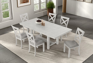 English Elm Rustic White Oak Dining Table 84" Extendable with Leaves, Block Trestle Base, Elegant Farmhouse Style B2741P323127