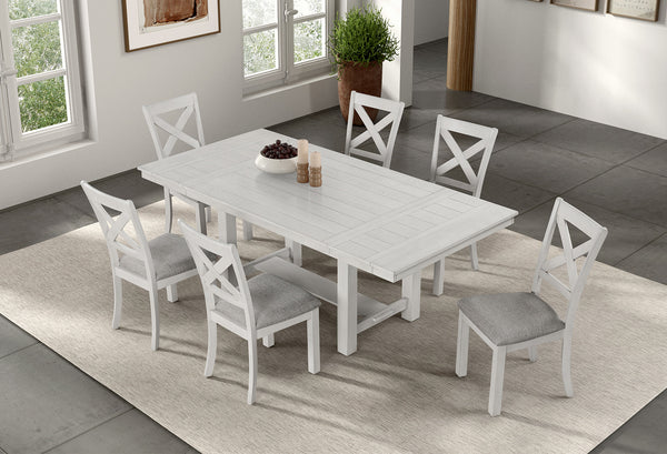 English Elm Contemporary 7-Piece Dining Set With Extendable White Oak Table & Cushioned Cross-Back Chairs B2741S00144
