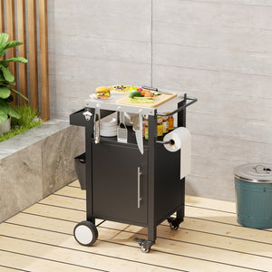English Elm Outdoor Rolling Bbq Grill Station with Stainless Steel Top Cabinet and Tool Storage W3190P271486