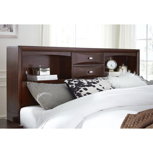 English Elm LUCILLE full bed with built-in bookcase headboard, 6 under-bed storage drawers, slatted base Merlot Queen B201S00274