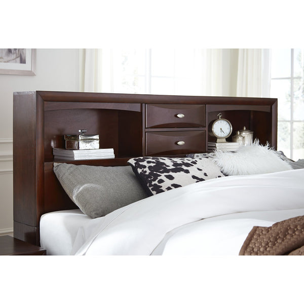 English Elm LUCILLE full bed with built-in bookcase headboard, 6 under-bed storage drawers, slatted base Merlot Queen B201S00274