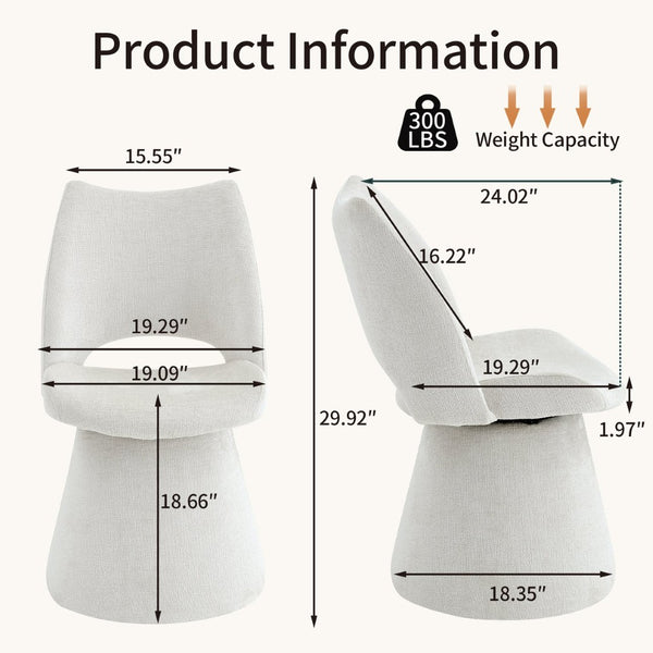 English Elm Modern Chenille Linen Accent Chair Sculptural Hollow Back Swivel Seat for Dining Vanity Off White W3493P452649