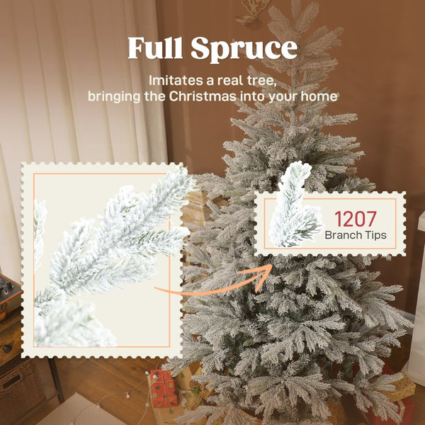 English Elm 6 Ft Frosted Spruce Artificial Christmas Tree with 1207 Snow Dusted Realistic Branches T3971P390218