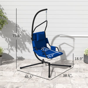 English Elm Hanging Hammock Swing Chair with Powder Coated Steel Stand for Indoor Patio Use Black,Dark Blue T3971P417988