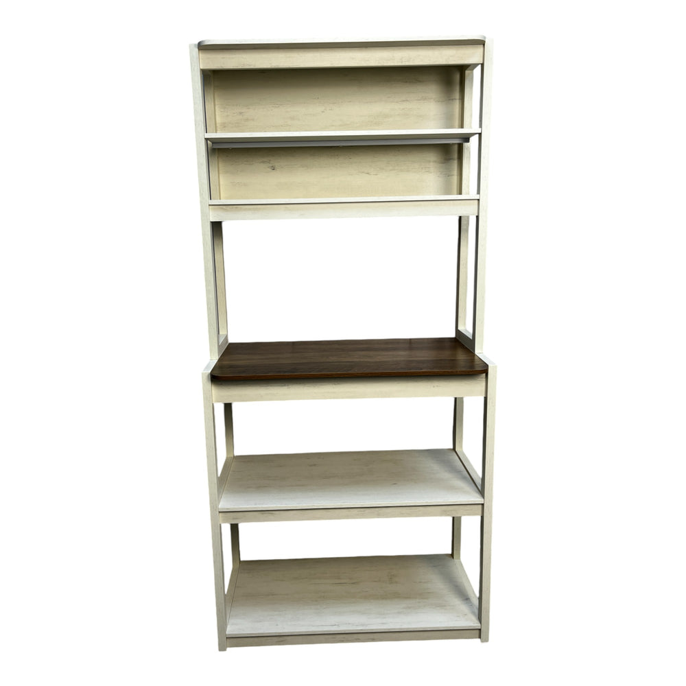 English Elm 31.50" 5-Tier Baker’s Rack in White & Rustic Brown — Spacious, Sturdy Kitchen Storage, Coffee Bar & Microwave Stand W1412P230431