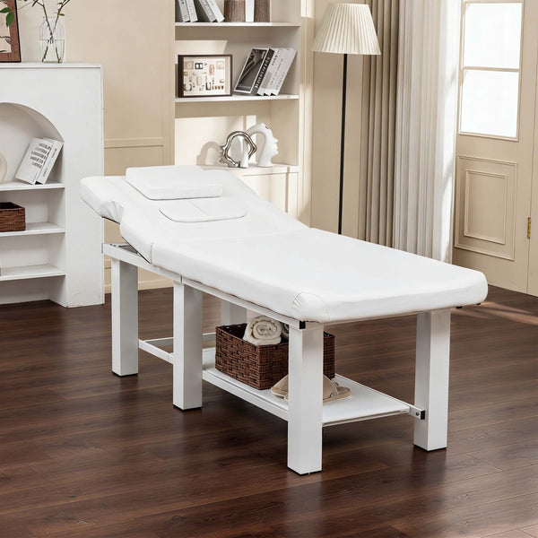 English Elm Spa Salon Massage Table Steel Frame Pu Leather Adjustable Backrest Bottom Shelf Storage W1422P382936