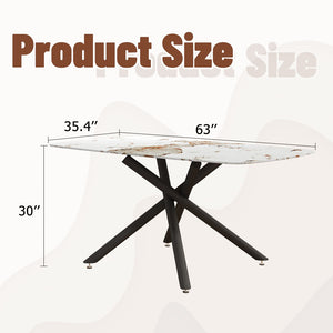 English Elm Large Tempered Glass Rectangular Dining Table Seats Six with Matte Black Metal Frame W1151S04539