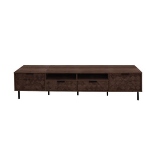 English Elm 78 Inch Walnut Media Console with Slatted Doors Iron Legs and Cable Management N710P373605Q