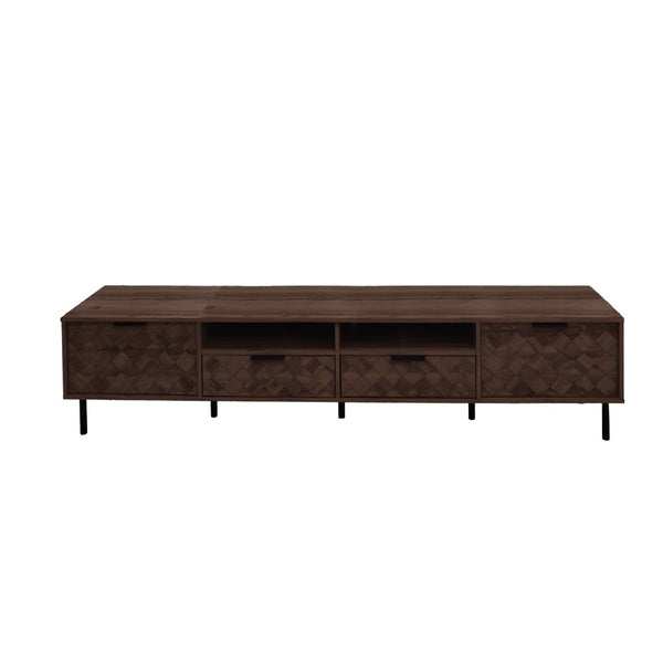 English Elm 78 Inch Walnut Media Console with Slatted Doors Iron Legs and Cable Management N710P373605Q