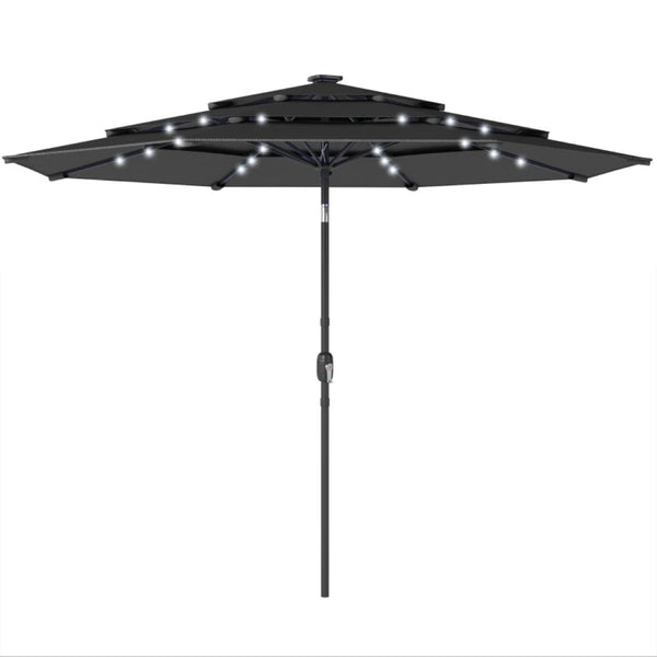 English Elm Garden Cantilever Patio Umbrella with Solar Led Lights and Upf30 Polyester Canopy Black T3971P481857
