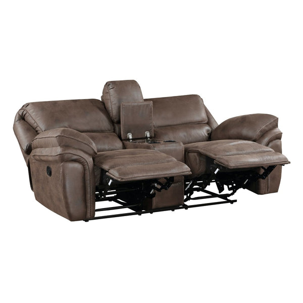 English Elm Plush Power Reclining Loveseat Microfiber Upholstered with Usb Port and Console Brown B011P230405