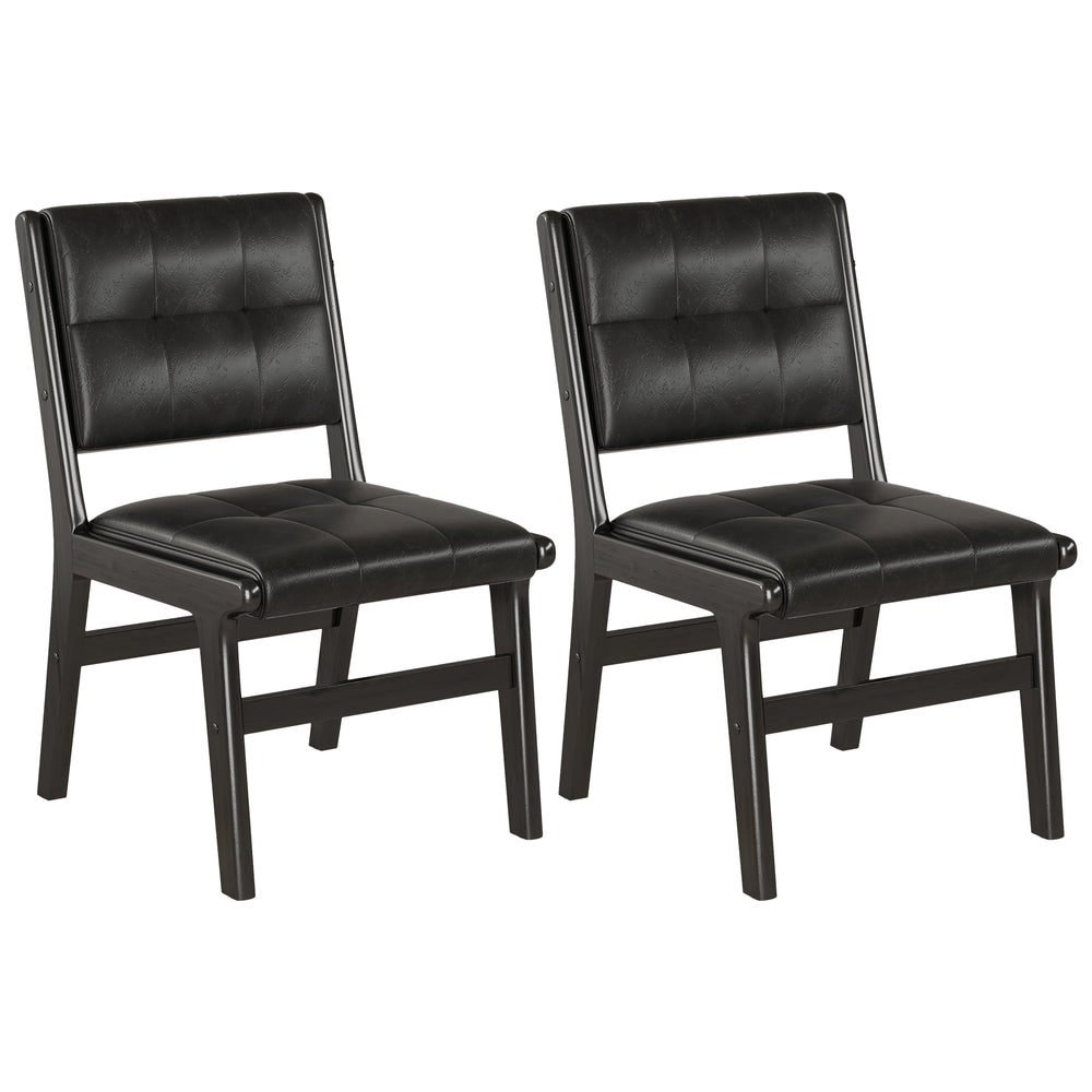 English Elm Hengming PU dining chair with wooden legs, armless space-saving design, elegant stitched backrest, durable easy-clean seating suitable for modern homes Black W212P163423