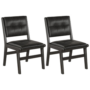 English Elm Hengming PU dining chair with wooden legs, armless space-saving design, elegant stitched backrest, durable easy-clean seating suitable for modern homes Black W212P163423