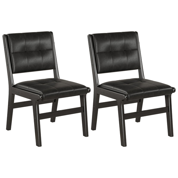 English Elm Hengming PU dining chair with wooden legs, armless space-saving design, elegant stitched backrest, durable easy-clean seating suitable for modern homes Black W212P163423