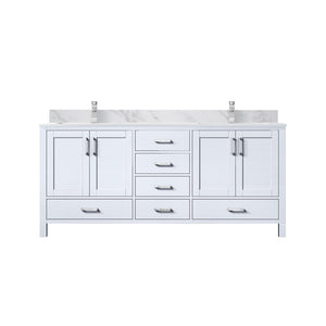 English Elm White 72 in. Double Bath Vanity with Carrara Marble Top, Soft-Close Drawers, Chrome Faucet Set B2731P259096