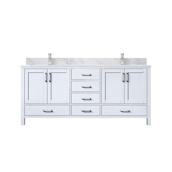 English Elm White 72 in. Double Bath Vanity with Carrara Marble Top, Soft-Close Drawers, Chrome Faucet Set B2731P259096