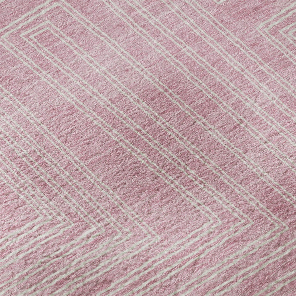HomeRoots 9' X 12' Pink and Ivory Geometric Area Rug - Durable, Washable, UV-Protected for Busy Homes! 682000