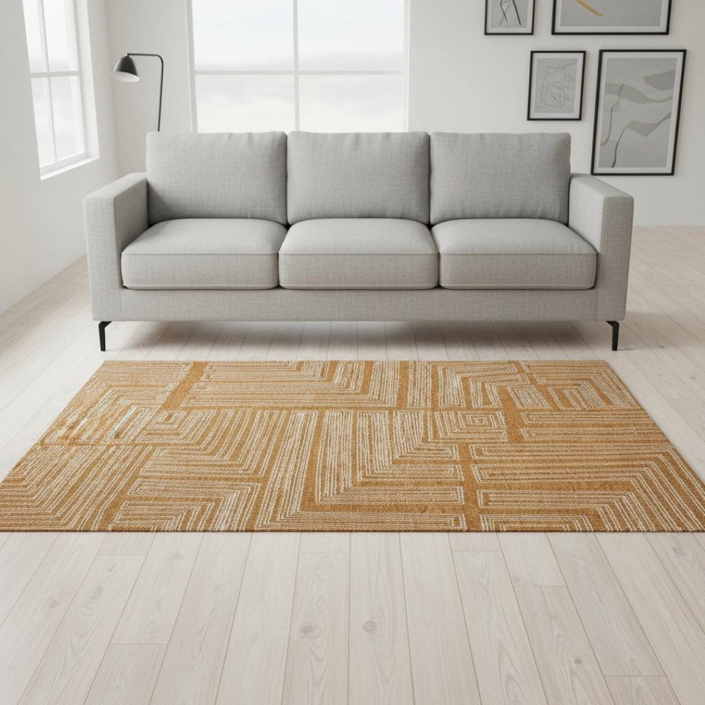 HomeRoots 5' X 8' Modern Rust and Ivory Geometric Area Rug - Washable, UV Protected, Stain-Resistant Design 682003