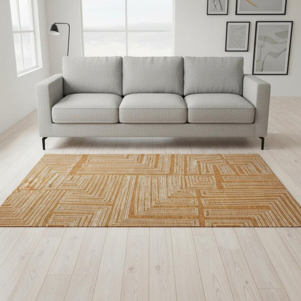 HomeRoots 5' X 8' Modern Rust and Ivory Geometric Area Rug - Washable, UV Protected, Stain-Resistant Design 682003