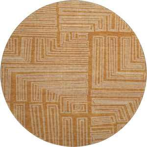 HomeRoots 8' Washable Round Rug in Rust and Ivory Geometric Design - Durable, UV-Protected, Stain-Resistant! 682004