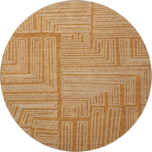 HomeRoots 8' Washable Round Rug in Rust and Ivory Geometric Design - Durable, UV-Protected, Stain-Resistant! 682004