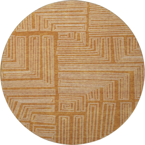 HomeRoots 8' Washable Round Rug in Rust and Ivory Geometric Design - Durable, UV-Protected, Stain-Resistant! 682004