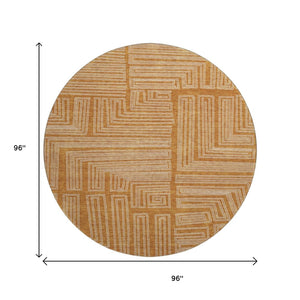 HomeRoots 8' Washable Round Rug in Rust and Ivory Geometric Design - Durable, UV-Protected, Stain-Resistant! 682004