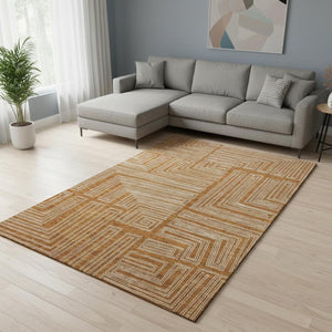HomeRoots 8' X 10' Stylish Rust and Ivory Geometric Area Rug - Washable, UV Protected, Perfect for Families! 682005