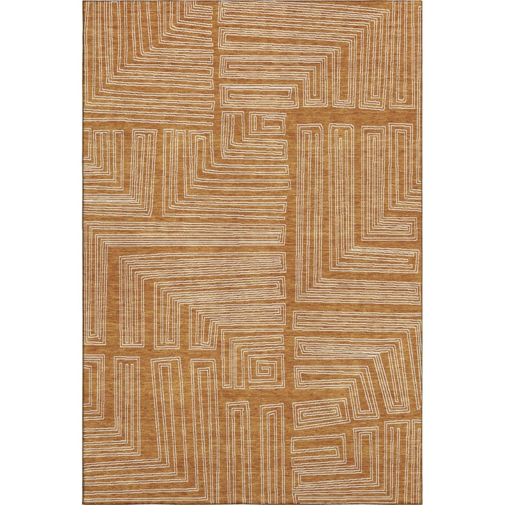 HomeRoots 9' X 12' Stylish Rust and Ivory Geometric Washable Area Rug with UV Protection for Family Homes 682006