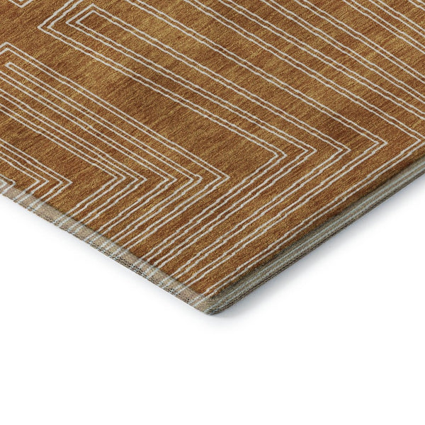 HomeRoots 9' X 12' Stylish Rust and Ivory Geometric Washable Area Rug with UV Protection for Family Homes 682006